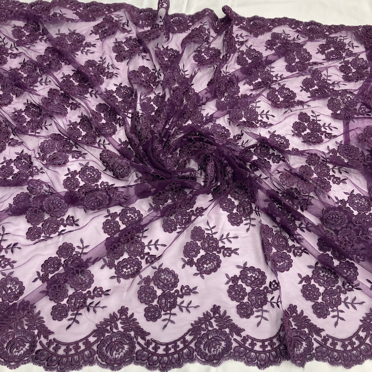 1 Yard Elegant Corded Lace Fabric Embroidered Bridal Mesh for Dresses 50" Width